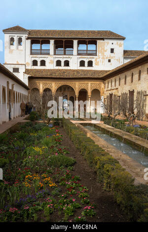 Patio de la Acequia, Palacio del Generalife, La Alhambra, Granada Stockfoto