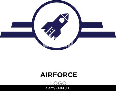 Airforce logo, militärische Streitkräfte Abzeichen und Labels vektor Icon mit blauen Stil Rakete Stock Vektor