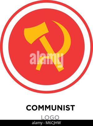 Kommunistische logo, UDSSR Kommunismus mit gelbem Hammer und Sichel. Sozialismus Symbol auf roundy roter Hintergrund Stock Vektor