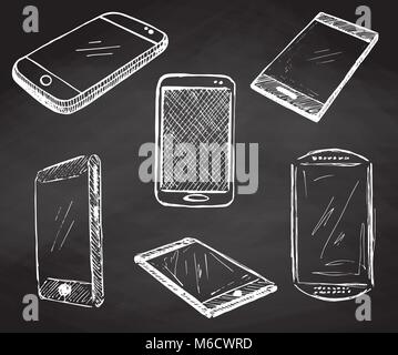 Verschiedene Telefone Skizze, Smartphones. Hand Made Vector Illustration Stock Vektor