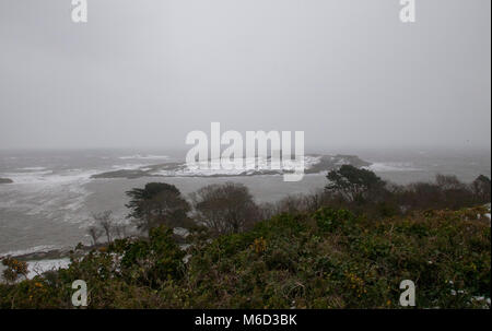 Dublin, Irland. 2 Mär, 2018. Schnee bedeckt Dalkey Island während der Sturm Emma: Red Alert in Dublin, Irland, Freitag, 2. März 2018 Credit: Doreen Kennedy/Alamy leben Nachrichten Stockfoto