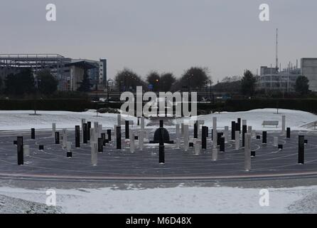 Great Linford, Milton Keynes, UK. 2. März, 2018. Schnee am MK stieg in Milton Keynes, 2. März 2018. Quelle: Martin Smith/Alamy leben Nachrichten Stockfoto