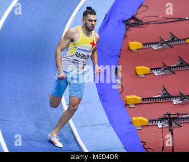 Birmingham, Großbritannien. 2. März, 2018. Birmingham, Großbritannien. 02 Mär, 2018. Kelvin Delvin Ramirez (NCA) in Männer 400 m rund 1 2/6 Rennen während der IAAF World Indoor Championships im Arena Birmingham am Freitag, den 02. März 2018. BIRMINGHAM, ENGLAND. Credit: Taka G Wu Kredit Kredit: Taka Wu/Alamy leben Nachrichten Stockfoto