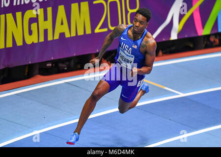 Birmingham, Großbritannien. 2. März, 2018. Birmingham, Großbritannien. 02 Mär, 2018. Michael Omelko (USA) in Männer 400 m während der IAAF World Indoor Championships im Arena Birmingham am Freitag, den 02. März 2018. BIRMINGHAM, ENGLAND. Credit: Taka G Wu Kredit Kredit: Taka Wu/Alamy leben Nachrichten Stockfoto