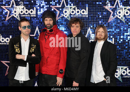 London, Großbritannien. 1. Mach, 2018. Kasabian kommt an der Global Awards, Eventim Apollo, London, Großbritannien, 1. März 2018 Credit: Martin Evans/Alamy leben Nachrichten Stockfoto