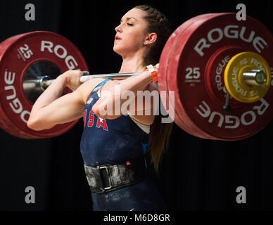 Columbus, Ohio, USA. 2. März, 2018. Mattie Rogers konkurriert in der sauber und Ruck am Arnold Sports Festival in Columbus, Ohio, USA. Brent Clark/Alamy leben Nachrichten Stockfoto