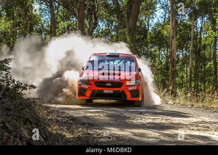 Ballarat, Victoria, Australien. 3. März, 2018. Eureka-Rallye - ringsum eine Nocken australische Meisterschaften von Wombat State Forrest in Ballarat Victoria Australischen - alle die Aktion vom ersten Tag an. Credit: Brett Keating/Alamy leben Nachrichten Stockfoto