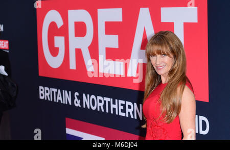 Jane Seymour kommt für die Film ist super Empfang zu Ehren der britischen Kandidaten für den 90th Academy Awards gehostet von HM Generalkonsul Mike Howells und BAFTA-Los Angeles Vorsitzender Kieran Breen am britischen Residence in Los Angeles. Stockfoto