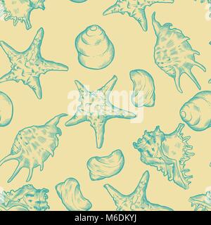 Nahtlose Hintergrund mit Muscheln. Abbildung gezeichnet Stock Vektor