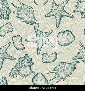 Nahtlose Hintergrund mit Muscheln. Stock Vektor