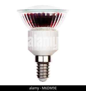 Glühlampe LED mit E14 Sockel isoliert auf Weiss. Hochauflösendes Foto. Stockfoto