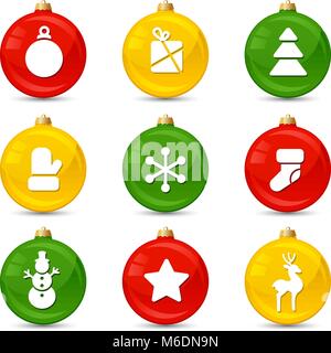 Satz von Weihnachten Symbole auf collor Kugeln. Vector Illustration Stock Vektor