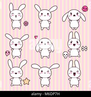Sammlung von lustigen und niedlichen Happy kawaii Kaninchen Stock Vektor