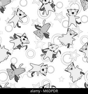 Vektor kawaii Muster von Halloween Katzen und Kreaturen Stock Vektor