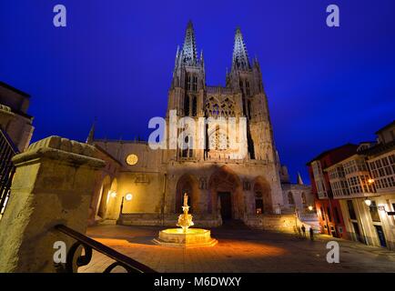 Nacht Blick auf Kathedrale von Burgos in Spanien. Stockfoto