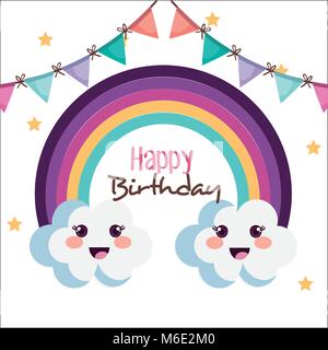 Happy birthday Karte mit niedlichen Rainbow Stock Vektor