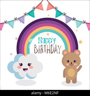 Happy birthday Karte mit niedlichen Rainbow Stock Vektor