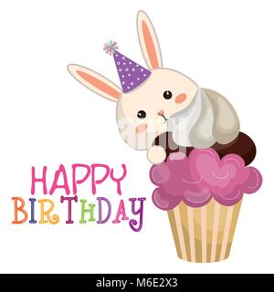 Happy birthday Karte mit Bunny Charakter Stock Vektor