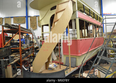 Wiederherstellung eines Pferdes Straßenbahn Transport Museum in Ipswich, Suffolk, England Stockfoto