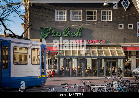 Amsterdam Tram und De Brabantse aap Stockfoto