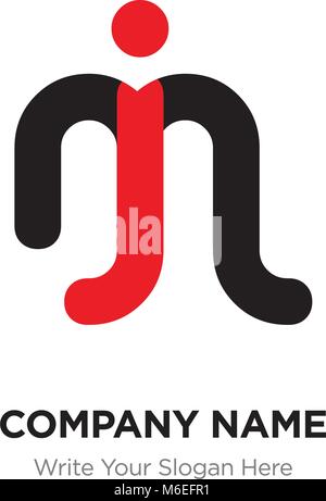 Abstrakte Buchstaben mj oder jm Logo Design vorlage, Schwarz Alphabet Buchstaben Name des Unternehmens Konzept. Flache dünne Linie Segmente miteinander verbunden Stock Vektor