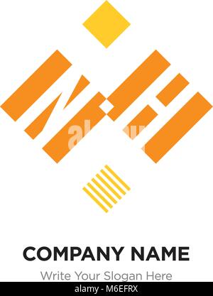 Abstrakte Buchstaben NH oder HN Logo Design vorlage, Schwarz Alphabet Buchstaben Name des Unternehmens Konzept. Flache dünne Linie Segmente miteinander verbunden Stock Vektor