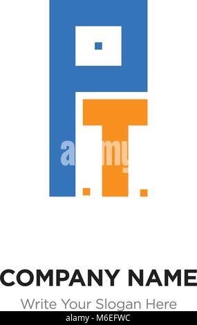 Abstrakte Buchstaben PT oder TP Logo Design vorlage, Schwarz Alphabet Buchstaben Name des Unternehmens Konzept. Flache dünne Linie Segmente miteinander verbunden Stock Vektor