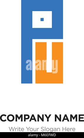 Abstrakte Buchstaben PU oder Logo Design vorlage, Schwarz Alphabet Buchstaben Name des Unternehmens Konzept. Flache dünne Linie Segmente miteinander verbunden Stock Vektor