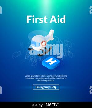 Erste Hilfe Poster von isometrischen Color Design Stock Vektor
