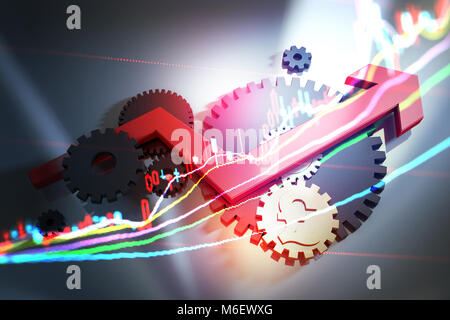 Erfolgreiche finanzielle Pfeil mit Zahnrädern, die Zusammenarbeit von Unternehmen, wirtschaftlichen Erfolg Stockfoto