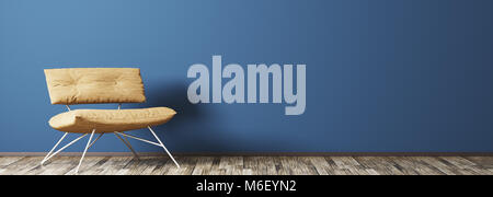 Innenraum der modernen Wohnzimmer mit Sessel gegen blaue Wand 3D-Rendering Stockfoto