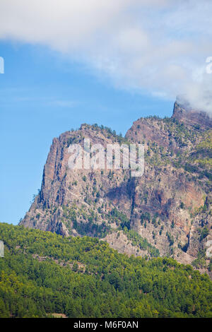 Berglandschaft bei La Cumbrecita in La Palma, Spanien. Blick vom Visitor Center auf der Straße. Stockfoto