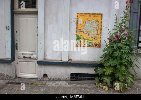 Bruxelles, Kongo Karte auf eine Wand. Belgien. Stockfoto