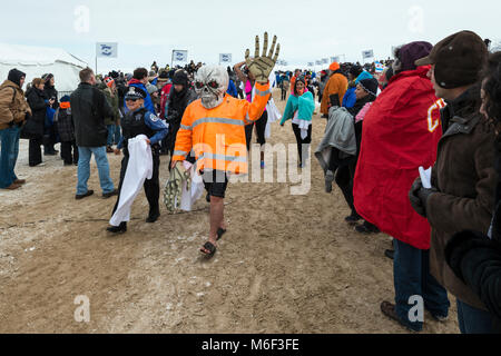 Chicago, IL - März 2, 2014 - Hunderte von brave Chicagoans zeigte sich in das Einfrieren Lake Michigan Wasser bei der jährlichen Polar Plunge Ereignis springen ein Stockfoto