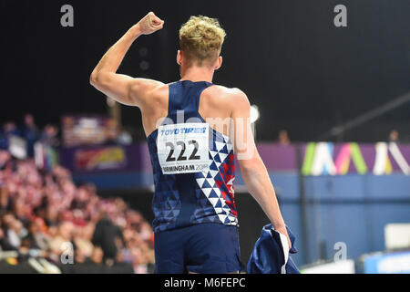 Birmingham, Großbritannien. 3. März 2018. Kevin Mayer von Frankreich gewinnt Siebenkampf bei World indoor Leichtathletik Meisterschaft 2018, Birmingham, England. Ulrik Pedersen/CSM Credit: Cal Sport Media/Alamy leben Nachrichten Stockfoto