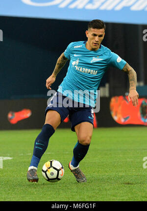 SAO PETERSBURGO, MO - 03.03.2018: ZENIT X AMKAR - Russland. Sankt Petersburg. März 3, 2018. Spieler "Zenmp; qmp; quot;Leandro Paredes in der Russischen Fußball-Match zwischen den Teams "Zenip; qmp; qup; quot;(St. Petersburg) und "Amkar; qmp; quot;(Perm). (Foto: Andrey Pronin/Fotoarena) Stockfoto