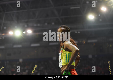 März 3, 2018: Genzebe Dibaba von Äthiopien gewann 1500 Meter bei World indoor Leichtathletik Meisterschaft 2018, Birmingham, England. Ulrik Pedersen/CSM Stockfoto