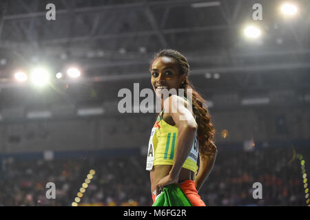 März 3, 2018: Genzebe Dibaba von Äthiopien gewann 1500 Meter bei World indoor Leichtathletik Meisterschaft 2018, Birmingham, England. Ulrik Pedersen/CSM Stockfoto