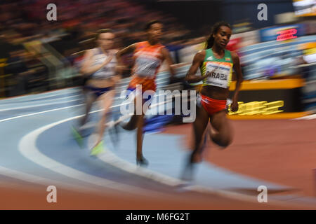 März 3, 2018: Genzebe Dibaba von Äthiopien gewann 1500 Meter bei World indoor Leichtathletik Meisterschaft 2018, Birmingham, England. Ulrik Pedersen/CSM Stockfoto