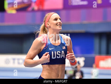 Sandi Morris (USA) ist bei Frauen Stabhochsprung Endgültige gerne während IAAF World Indoor Championships im Arena Birmingham am Samstag, den 03. März 2018. BIRMINGHAM, ENGLAND. Credit: Taka G Wu Stockfoto