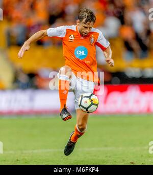 Brisbane, Australien. 3. März, 2018. Eine Liga australische Mens professionelle Fußball vom 3. März 2018. Suncorp Stadium Brisbane Australien. Brisbane Roar FC V Adelaide Vereinen FC. Mit der S-L Archer. Brisbane Roar gewann das Match mit 1:0 Quelle: slapics/Alamy leben Nachrichten Stockfoto