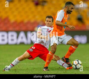 Brisbane, Australien. 3. März, 2018. Eine Liga australische Mens professionelle Fußball vom 3. März 2018. Suncorp Stadium Brisbane Australien. Brisbane Roar FC V Adelaide Vereinen FC. Mit der S-L Archer. Brisbane Roar gewann das Match mit 1:0 Quelle: slapics/Alamy leben Nachrichten Stockfoto