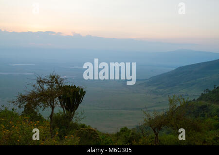 Sonnenaufgang über der Ngorongoro Conservation Area (NCA) Weltkulturerbe im Krater Hochland, Tansania Stockfoto