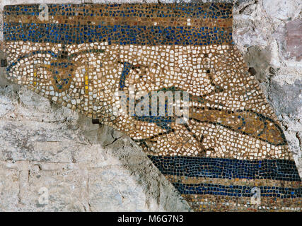 Kirche der Heiligen Maria von egara Terrassa (Antike). Detail aus einem Mosaik aus mit der Technik Opus tessellatum. 4. Jahrhundert. Römische Reich. Frühe christliche Kunst Terrassa, Provinz Barcelona, Katalonien, Spanien. Stockfoto