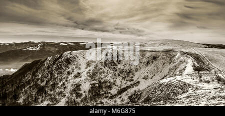 Schöne monochromatischen Landschaft der Vogesen im Winter vom Hohneck, Frankreich. Stockfoto