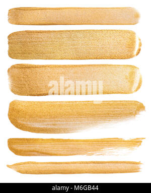 Satz von Aquarell goldene Flecken auf einem weißen Hintergrund. Von Hand bemalt shining Pinselstriche für Ihr Projekt Stockfoto