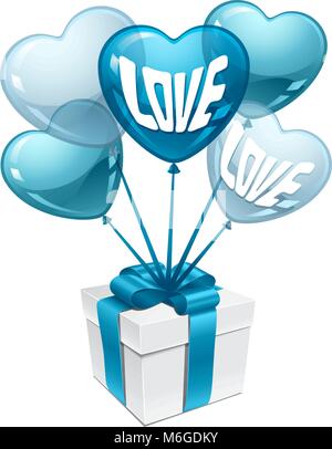Mit Ballons in der Form von Herzen und Geschenkbox Hintergrund Stock Vektor