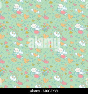 Valentinstag schöne nahtlose Textur mit niedlichen Doodles Stock Vektor