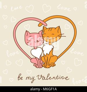 Valentinstag Liebe Postkarte mit hand Katzen gezeichnet Stock Vektor