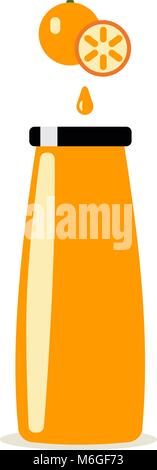 Flasche Orangensaft und orange auf weißem Hintergrund Stock Vektor